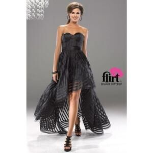 Vintage Flirt by Maggie Sottero P5707 Black High Low Organza Corset Dress Small